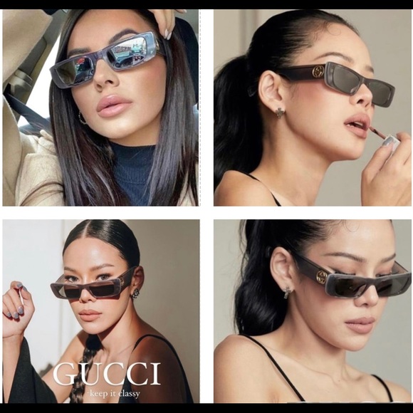 GUCCI UNISEX RECTANGULAR GREY & MOTHER OF PEARL WITH MIRROR LENSES SUNGLASSES